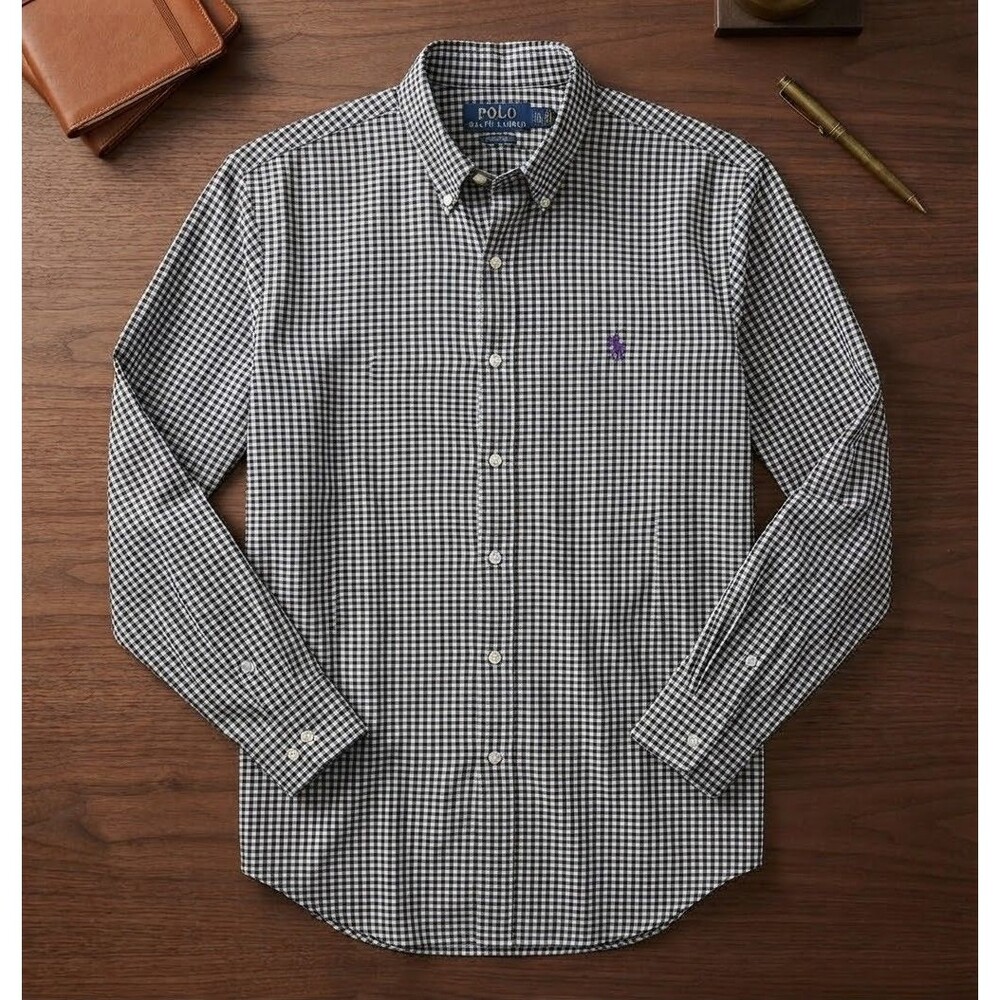 Polo Ralph Lauren Mens XXL Classic Fit B/W Gingham Check Shirt Long Sleeve